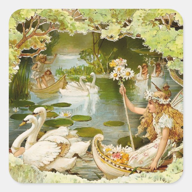 Pegatina Cuadrada “The Fairy Lake” by E S Hardy (Anverso)