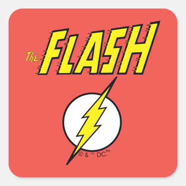 Pegatina Cuadrada The Flash Name & Lightning Bolt Logo (Anverso)