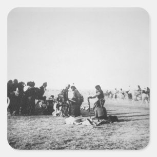 Pegatina Cuadrada The Ghost Dance, Dakota del Sur, 1890 (foto de aba