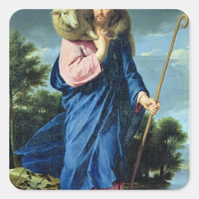 Pegatina Cuadrada The Good Shepherd, c.1650-60 (Anverso)