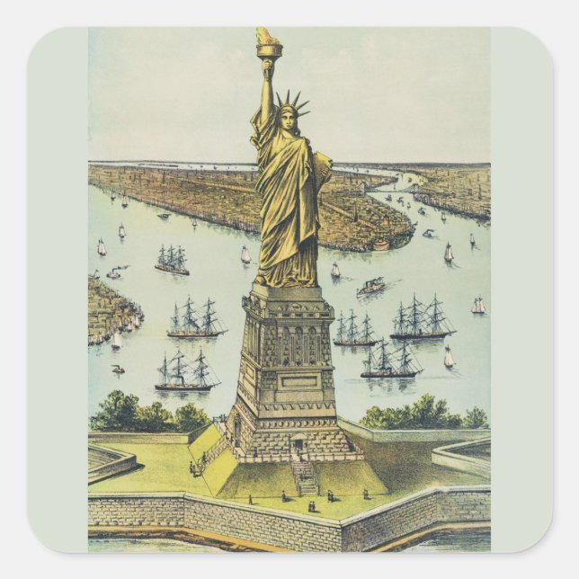 Pegatina Cuadrada The Great Bartholdi Statue, Statue of Liberty (Anverso)