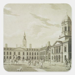 Pegatina Cuadrada The Great Court Yard, Dublín Castle, 1792 (engravi