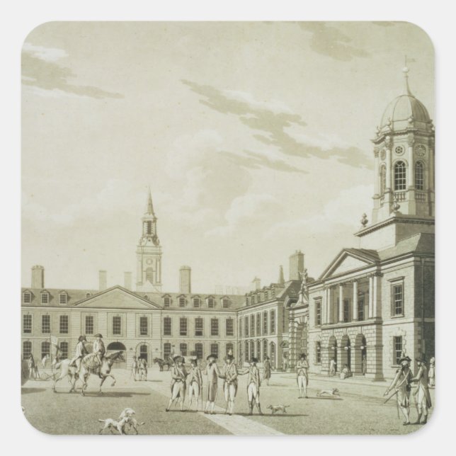 Pegatina Cuadrada The Great Court Yard, Dublín Castle, 1792 (engravi (Anverso)