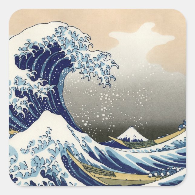 Pegatina Cuadrada The Great Wave of Kanagawa - Katsushika Hokusai (Anverso)