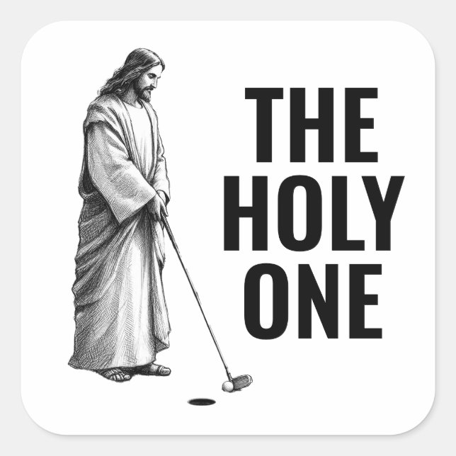 Pegatina Cuadrada The Holy One - Golfing Jesus (Anverso)