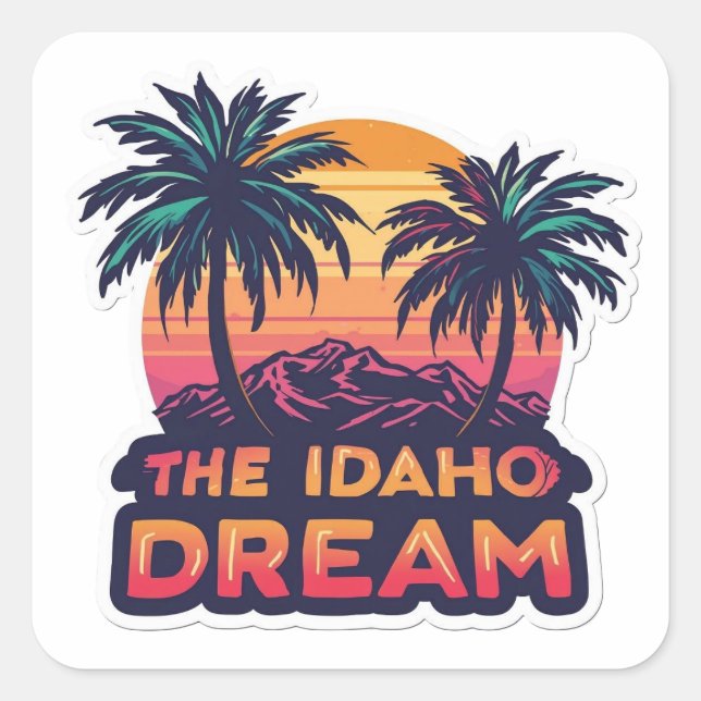 Pegatina Cuadrada The Idaho Dream American Retro Sunset (Anverso)