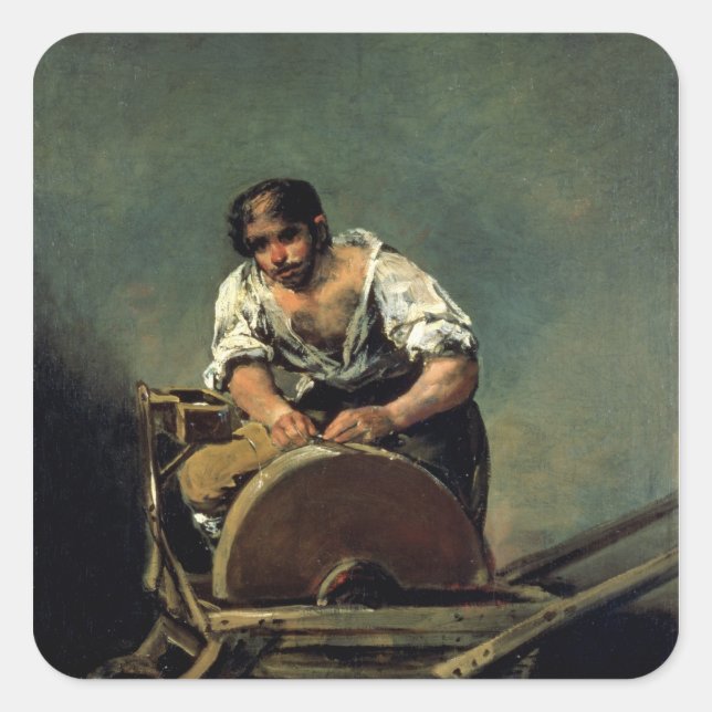 Pegatina Cuadrada The Knife-Grinder, c.1808-12 (Anverso)