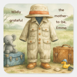 Pegatina Cuadrada The Little Explorer | Safari Adventure Baby Shower