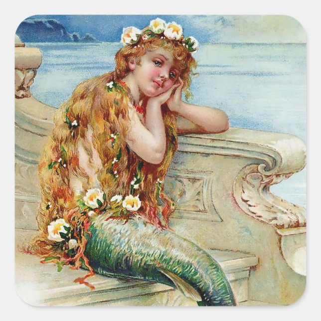Pegatina Cuadrada “The Little Mermaid” by E S Hardy (Anverso)