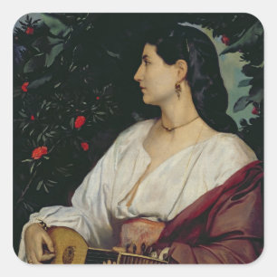 Pegatina Cuadrada The Mandolin Player, 1865