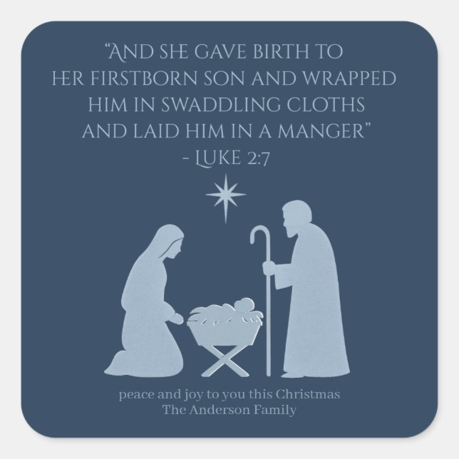 Pegatina Cuadrada The Nativity Sticker – Birth of Jesus Manger Scene (Anverso)