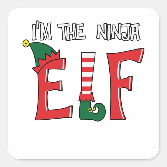 Pegatina Cuadrada The Ninja Elf Family Matching Christmas Pajamas (Anverso)
