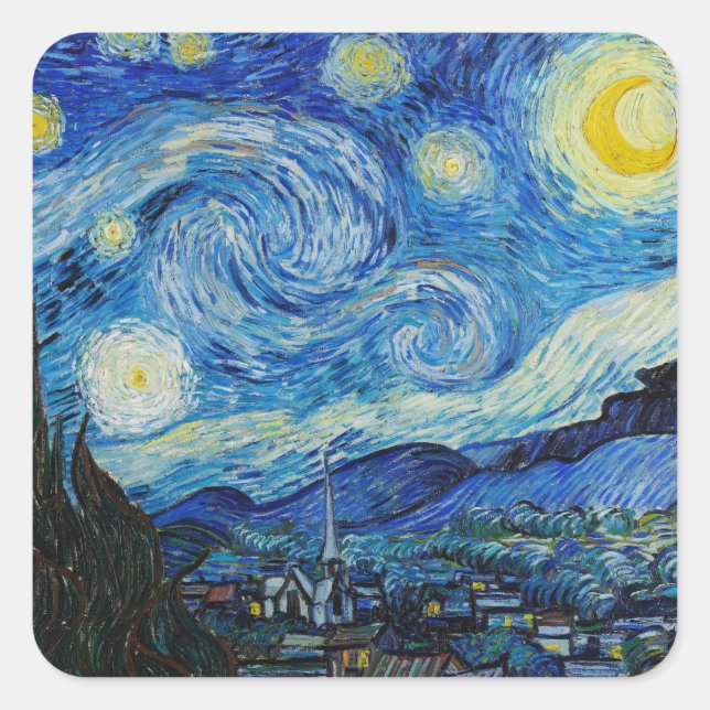 Pegatina Cuadrada The Starry Night - Vincent Van Gogh (Anverso)