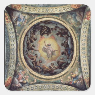 Pegatina Cuadrada The Vision of St. John on Patmos, 1520-23 (fresco)