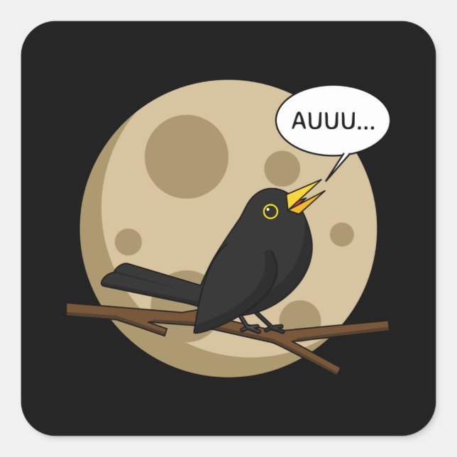 Pegatina Cuadrada The Werebird - Blackbird Howling at the Moon Comic (Anverso)