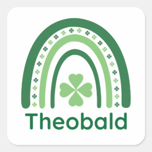Pegatina Cuadrada Theobald Name Clover Boho Rainbow