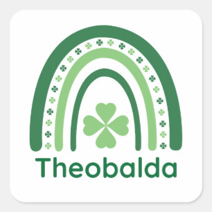 Pegatina Cuadrada Theobalda Nombre Clover Boho Rainbow