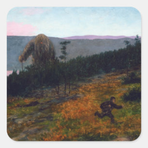 Pegatina Cuadrada Theodor Kittelsen El muchacho de la ceniza y el tr