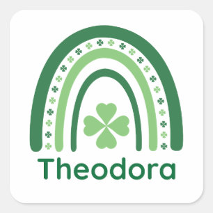 Pegatina Cuadrada Theodora Name Clover Boho Rainbow