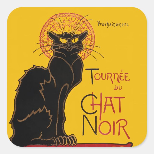 Pegatina Cuadrada Theophile Steinlen - Le Chat Noir Vintage (Anverso)