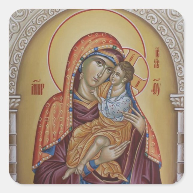 Pegatina Cuadrada Theotokos y el niño Cristo (Anverso)