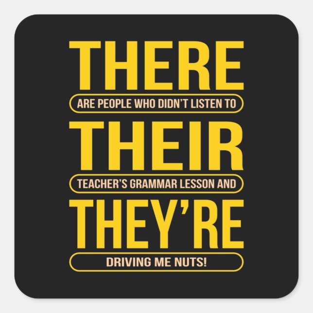 Pegatina Cuadrada There Their They're English Language Teacher (Anverso)