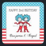 Pegatina Cuadrada Thing 1 Thing 2 | Twins Birthday<br><div class="desc">Celebrate your twins Dr. Seuss,  Thing One Thing Two themed Birthday Party. Personalize these super cute stickers with your custom message.</div>