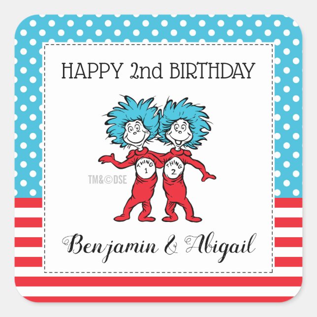Pegatina Cuadrada Thing 1 Thing 2 | Twins Birthday (Anverso)