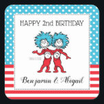 Pegatina Cuadrada Thing 1 Thing 2 | Twins Birthday<br><div class="desc">Celebrate your twins Dr. Seuss,  Thing One Thing Two themed Birthday Party. Personalize these super cute stickers with your custom message.</div>