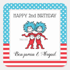 Pegatina Cuadrada Thing 1 Thing 2 | Twins Birthday