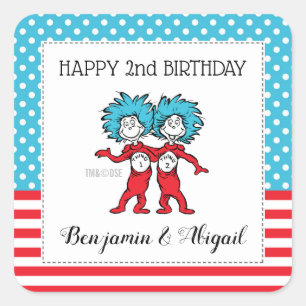Pegatina Cuadrada Thing 1 Thing 2   Twins Birthday