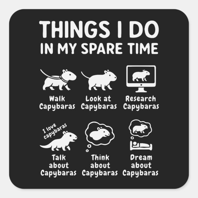 Pegatina Cuadrada Things I Do In My Spare Time Capybara Funny (Anverso)