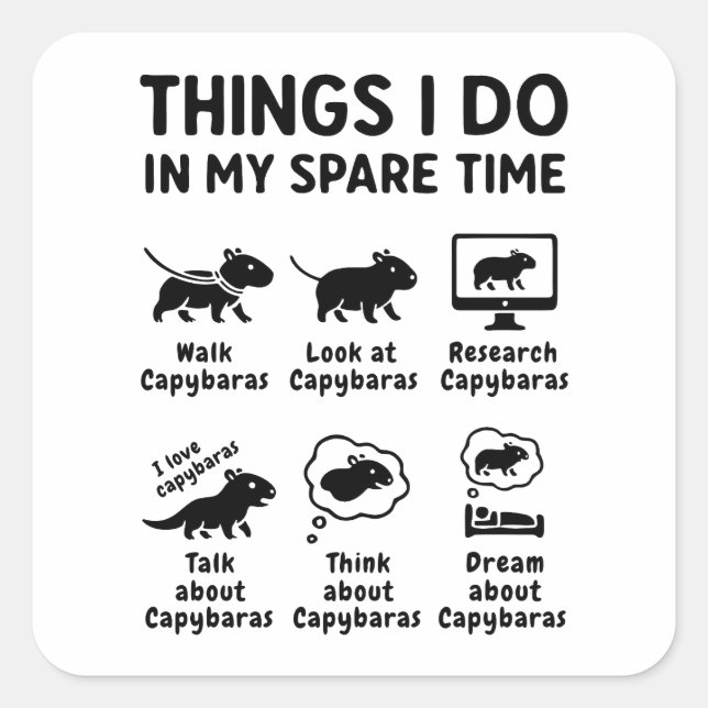 Pegatina Cuadrada Things I Do In My Spare Time Capybara Funny Pet (Anverso)