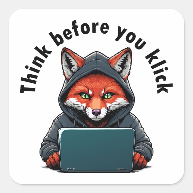 Pegatina Cuadrada Think before you click - Cyber Security (Anverso)