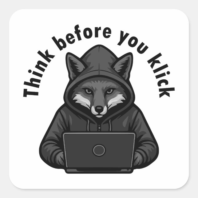 Pegatina Cuadrada Think before you click - Cyber Security (Anverso)