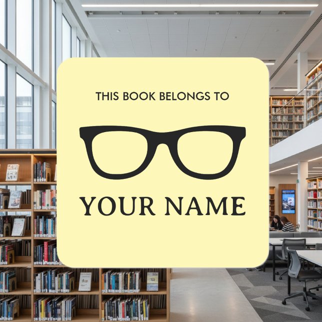 Pegatina Cuadrada This book belongs to spectacles bookplate label (bookplate label sticker for books)