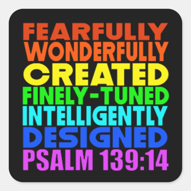 Pegatina Cuadrada This is my ID! Psalm 139:14 (Anverso)