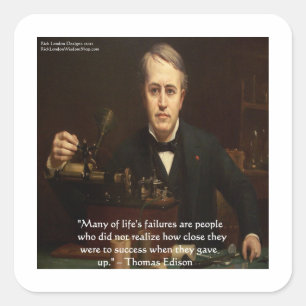 Pegatina Cuadrada Thomas Edison "Éxito B4" Wisdom Cita Regalos