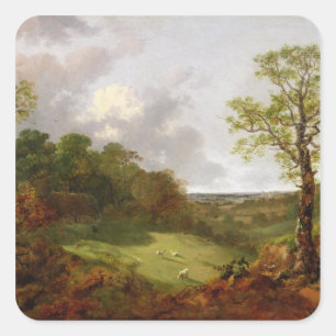 Pegatina Cuadrada Thomas Gainsborough   Paisaje de madera con algodó