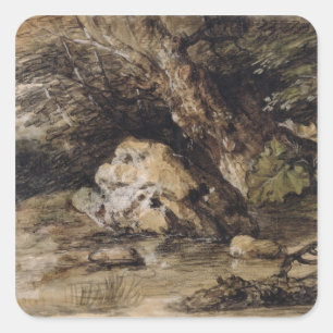 Pegatina Cuadrada Thomas Gainsborough Un paisaje montañoso con Fig