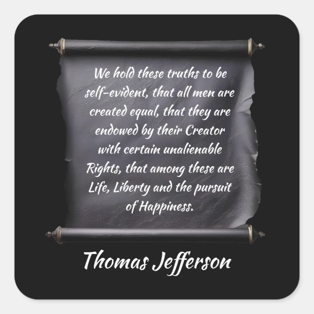 Pegatina Cuadrada Thomas Jefferson quote pursuit of happiness (Anverso)