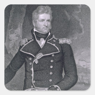Pegatina Cuadrada Thomas Macdonough (1783-1825) grabado por Juan B.