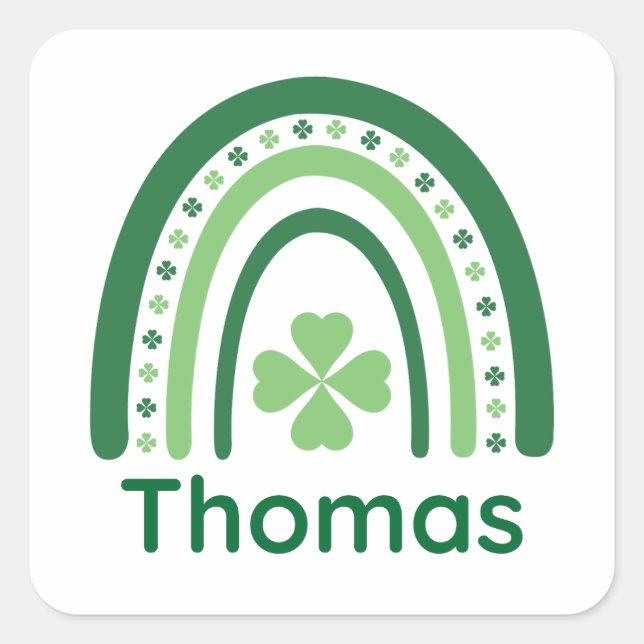 Pegatina Cuadrada Thomas Nombre Clover Boho Arcoíris (Anverso)