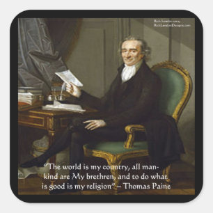 Pegatina Cuadrada Thomas Paine "My Brethren" Cita regalos y tarjetas