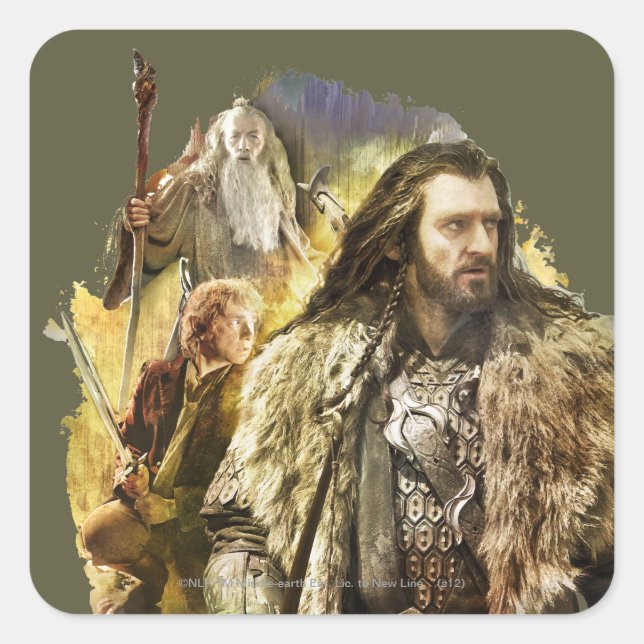 Pegatina Cuadrada THORIN OAKENSHIELD™, BILBO BAGGINS™, Gandalf (Anverso)