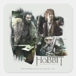 Pegatina Cuadrada THORIN OAKENSHIELD™, BILBO BAGGINS™ y arte Gandalf