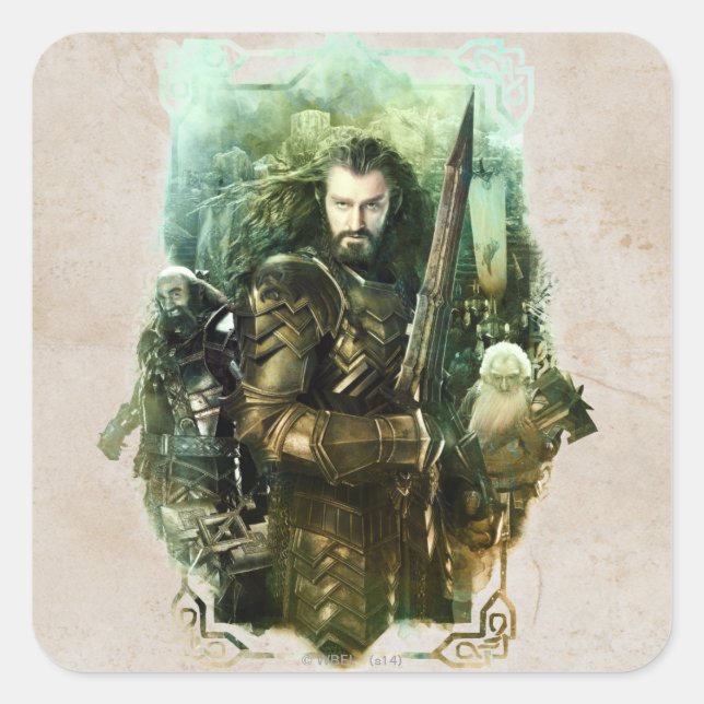 Pegatina Cuadrada THORIN OAKENSHIELD™, Dwalin, & Balin Graphic (Anverso)