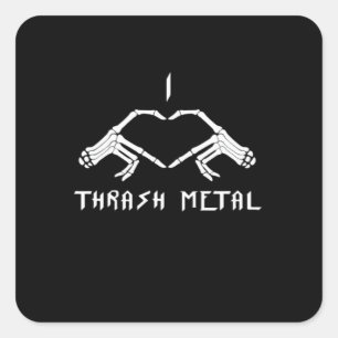 Pegatina Cuadrada Thrash Skeleton manos corazón clásico