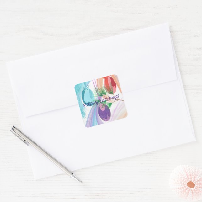 Pegatina Cuadrada Three Christmas Balls Happy Holidays Stickers (Sobre)