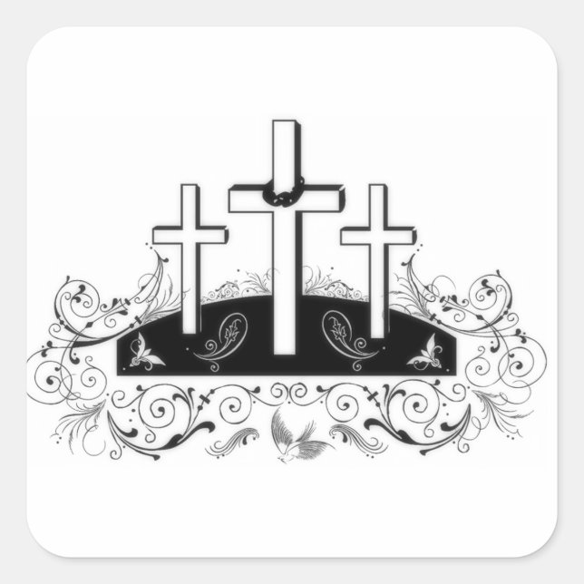 Pegatina Cuadrada Three crosses square sticker (Anverso)